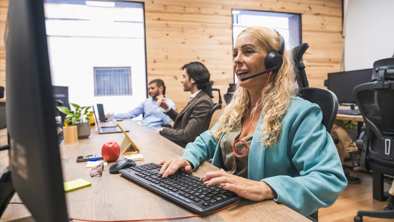 Friendly HVAC office support and trust credentials visual